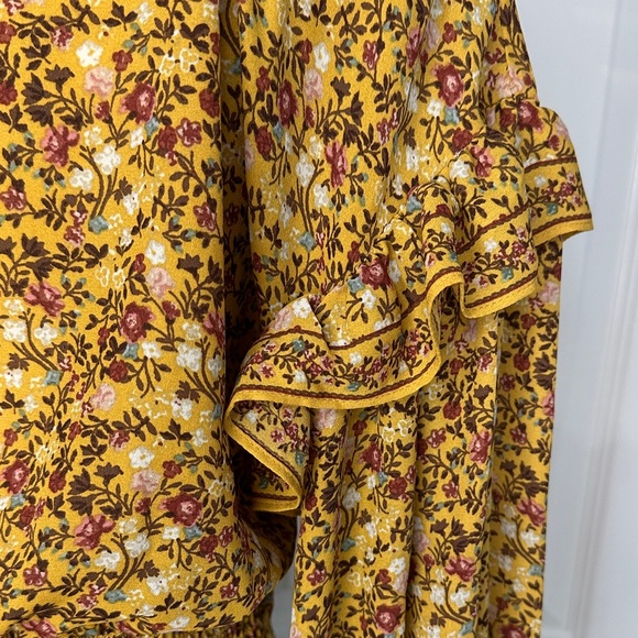 Max Studio Brown Floral Ruffle Wrap Tie Waist Peasant Boho Blouse V-Neck Size M - Picture 10 of 12